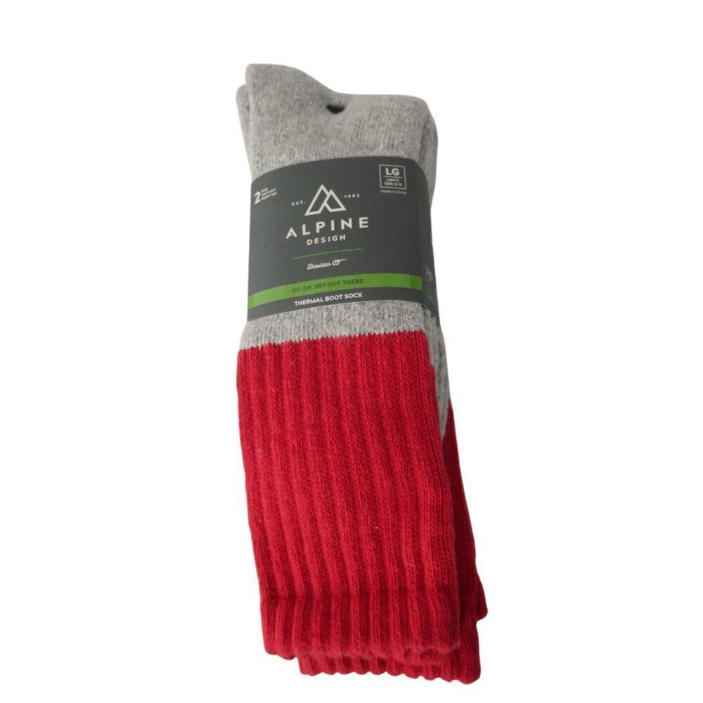 Alpine Design AD Thermal Heavyweight Boot Sock Grey/Red LARGE